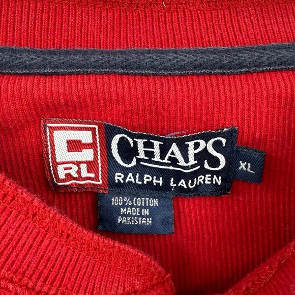 Chaps by Ralph Lauren VTG 90s Red Ribbed Henley Shirt High-Low Hem Mens Size XL - Picture 4 of 8